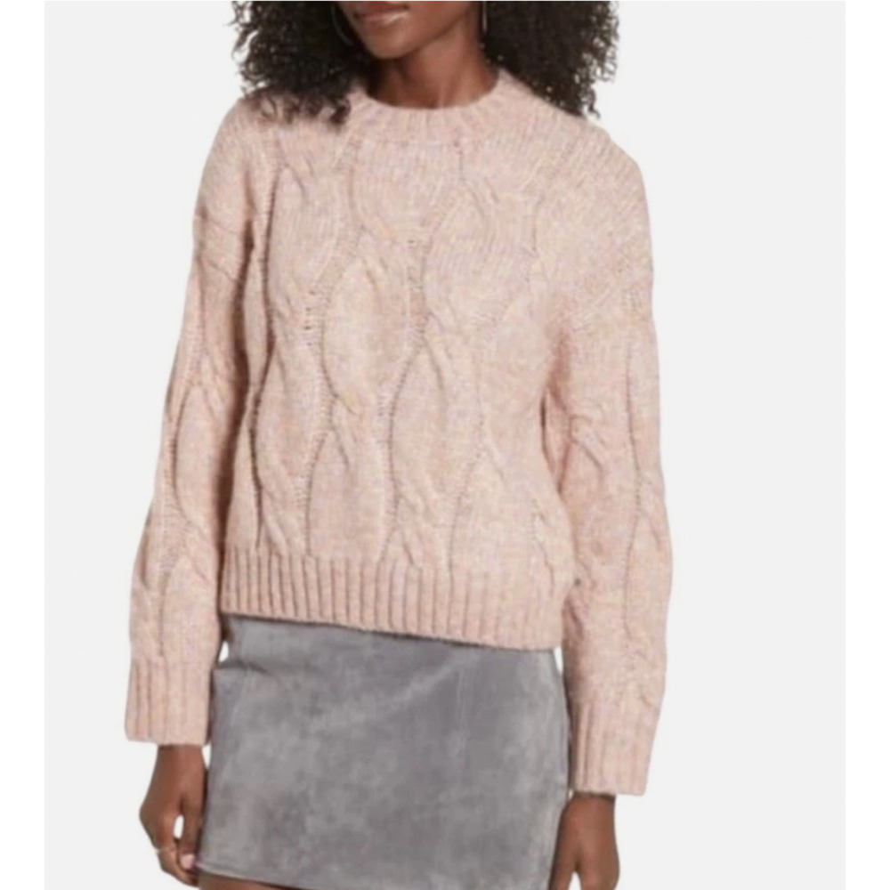 Evereve Pink Cable Knit Crewneck Chunky Knit Wool Blend Sweater Size XS